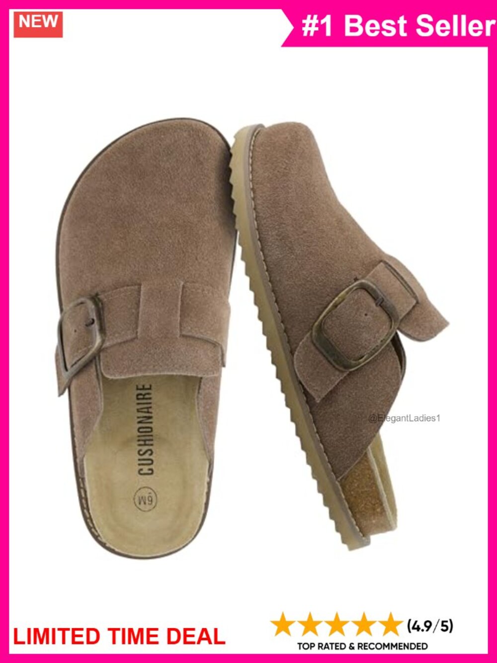 Cushionaire Blain Genuine Suede Slip-On Clogs Memory Foam Buckle Mule